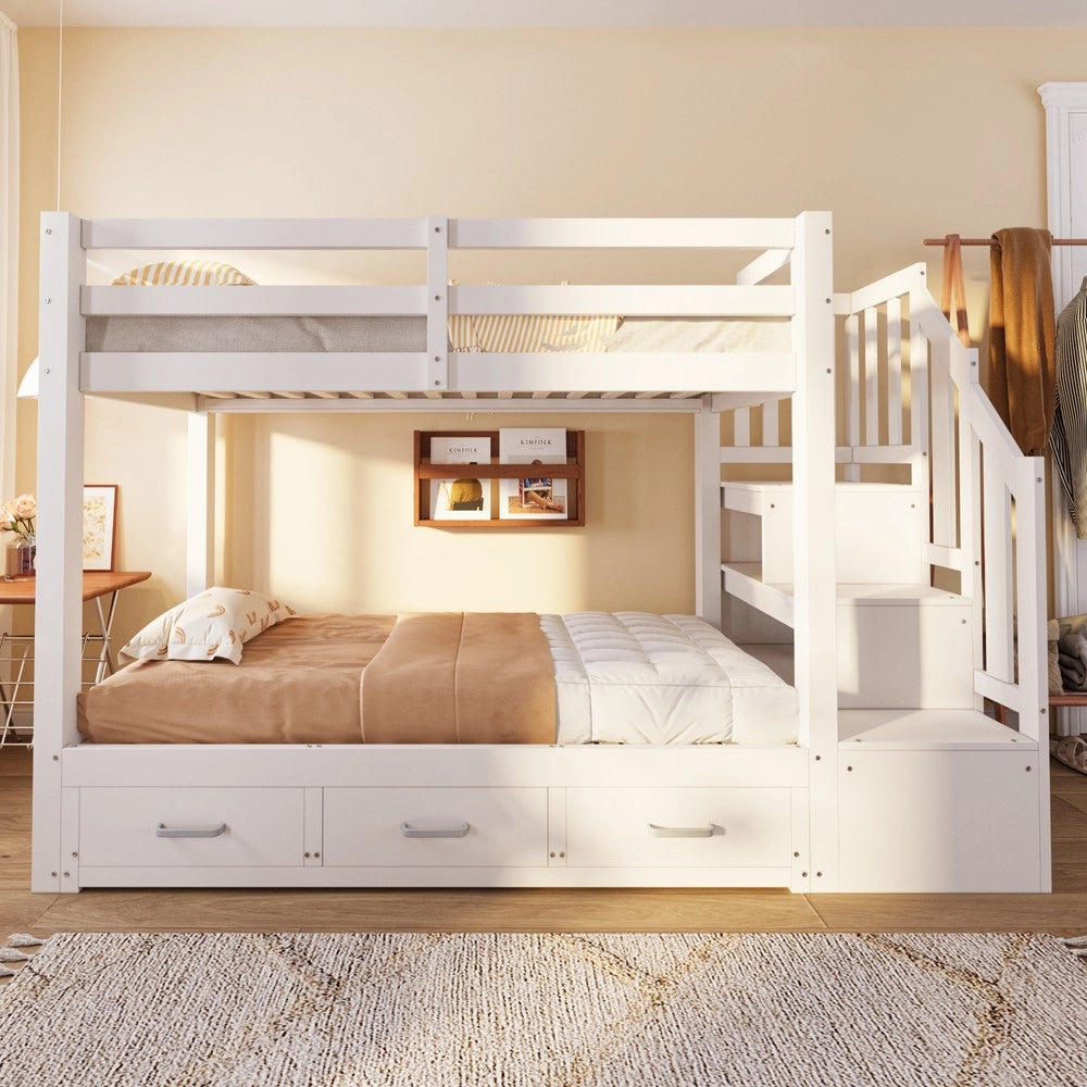 Letto a Castello con Letto Estraibile e Cassetti ¨C Xylo ¨C Legno Bianco 90x200