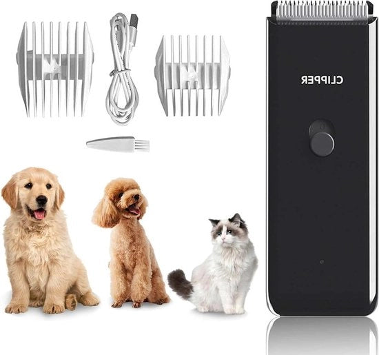 Trimmer per cani e gatti silenzioso caricabile via USB trasportabile a batterie wireless nero.
