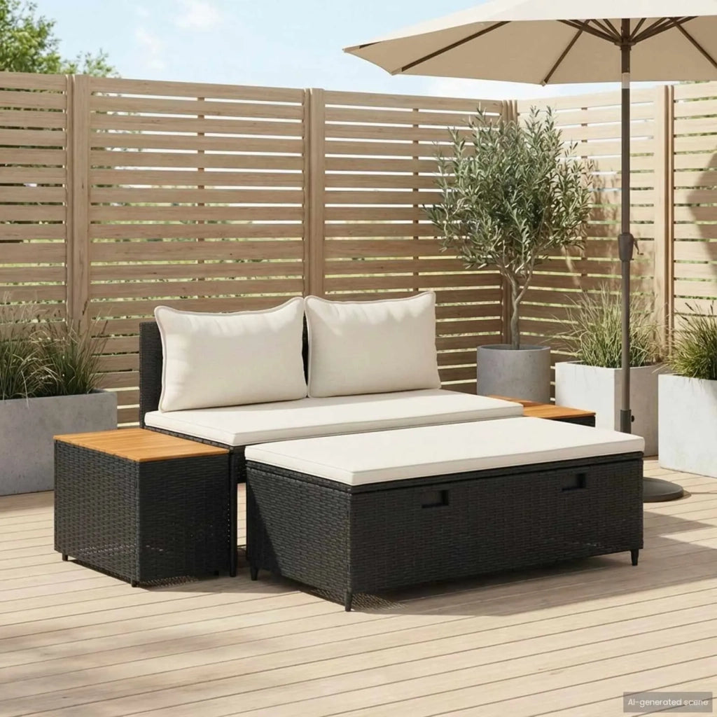 Set di divani da esterno con cuscino 4 pcs Nero e Bianco Crema 42025890