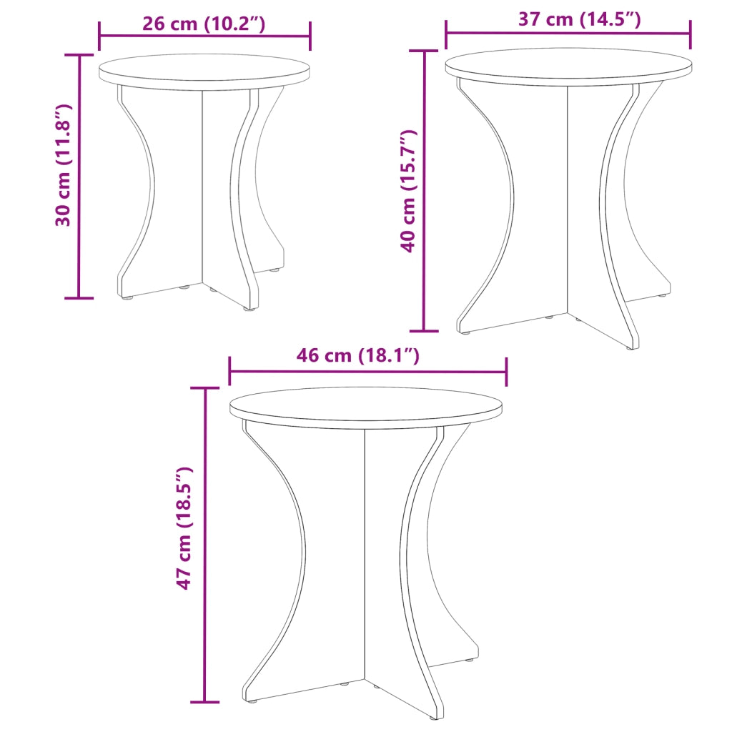 vidaXL Tavolino da salotto 3 pcs Bianco 46 x 46 x 47 cm