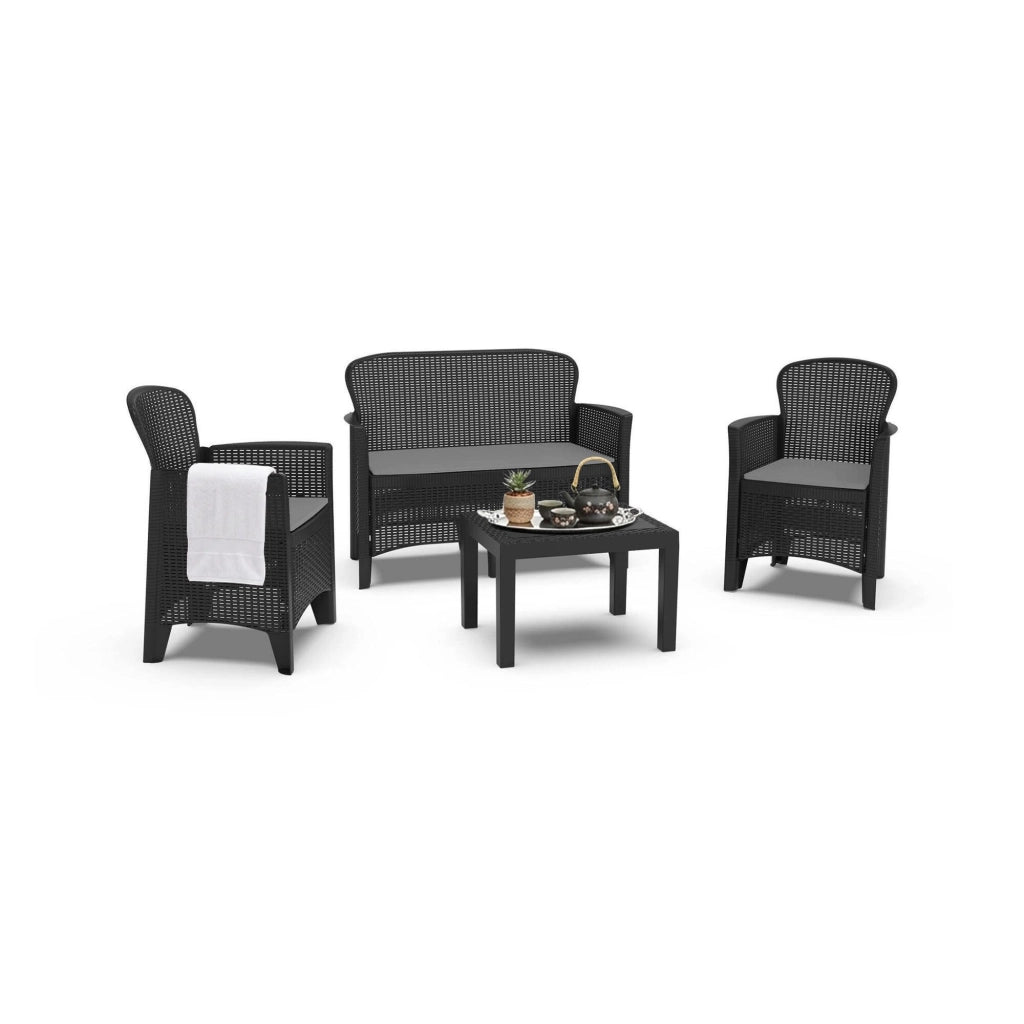 Salottino Outdoor Alesandro, set Salotto da Esterno 4 Posti Made in Italy, Nero Antracite