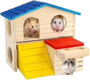 Hut in Legno per Piccoli Animali con Due Strati - Ideale come Nascondiglio per Animali Domestici e Giocattolo per Topi.