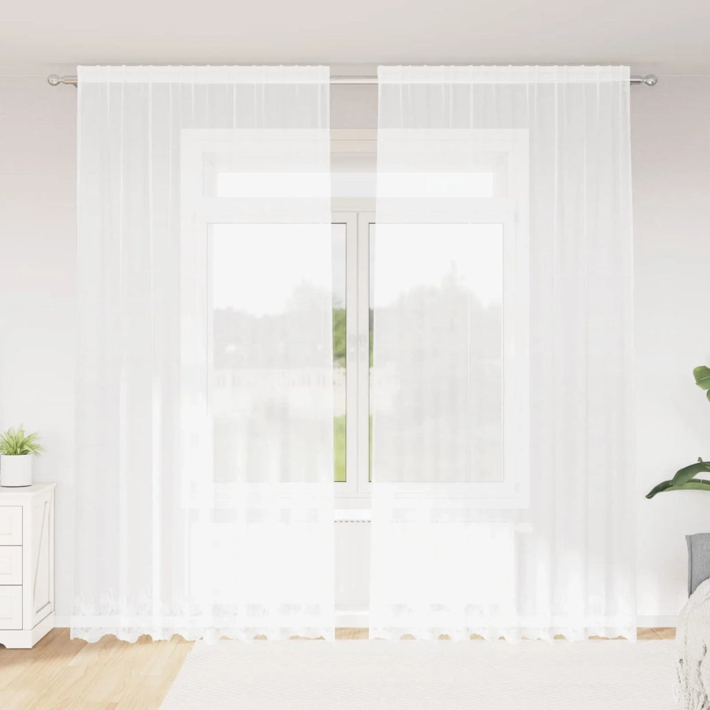 Tenda in Pizzo con tende Bianco 280 x 200 cm Poliestere 4107889
