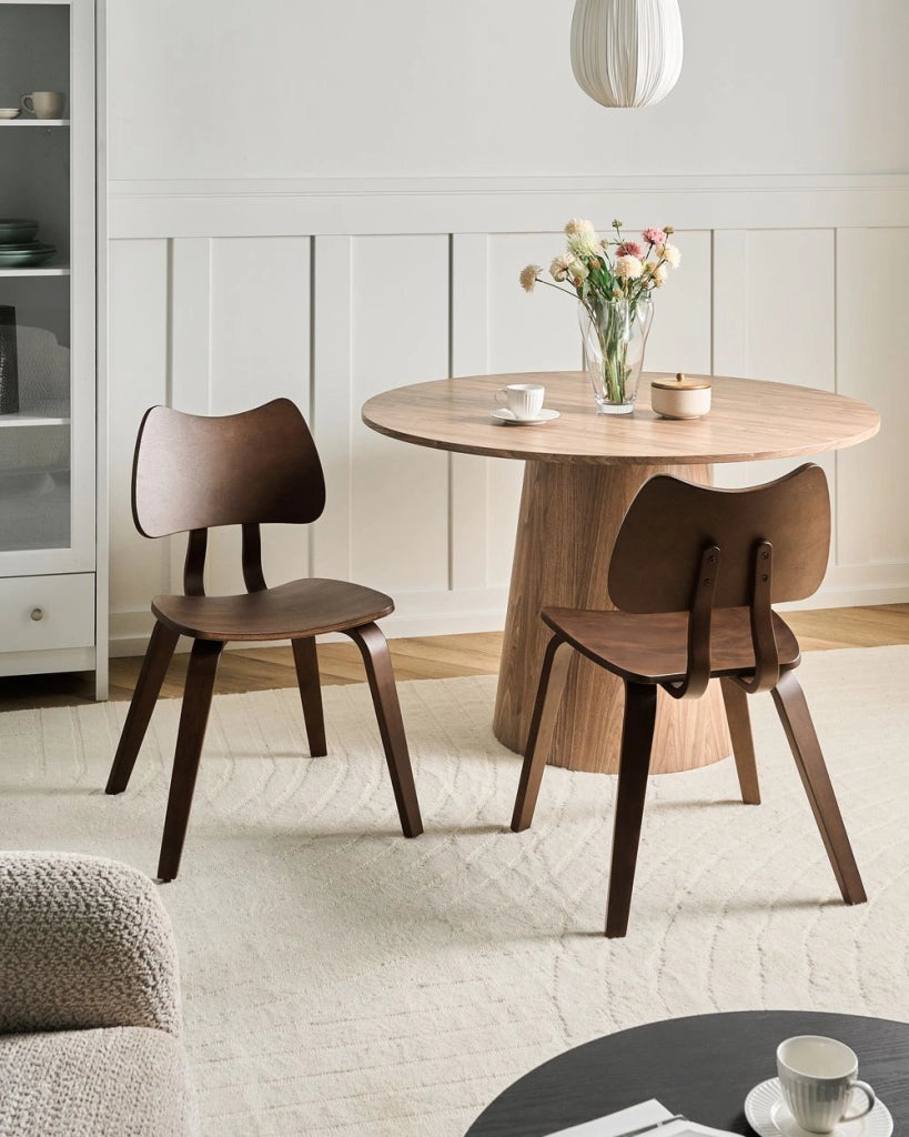 Set di 2 sedie da pranzo con struttura in legno di gomma marrone scuro Mobili da cucina per la sala da pranzo in stile retrò