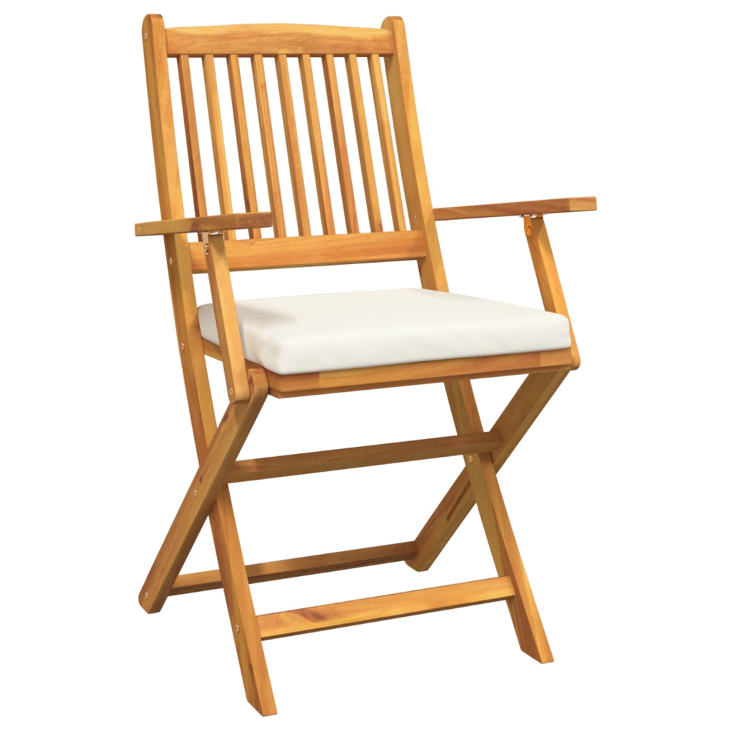 Sedia da Giardino Pieghevole  con Cuscino Bianco 6 pezzi in Legno Massello di Acacia