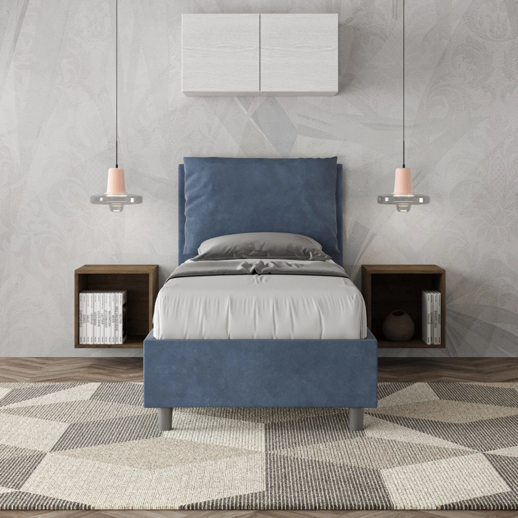 BS COM Letto singolo contenitore imbottito 90x190 microfibra blu