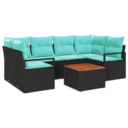 Set Divano da Giardino con cuscino 7 pcs Nero polyrattan
