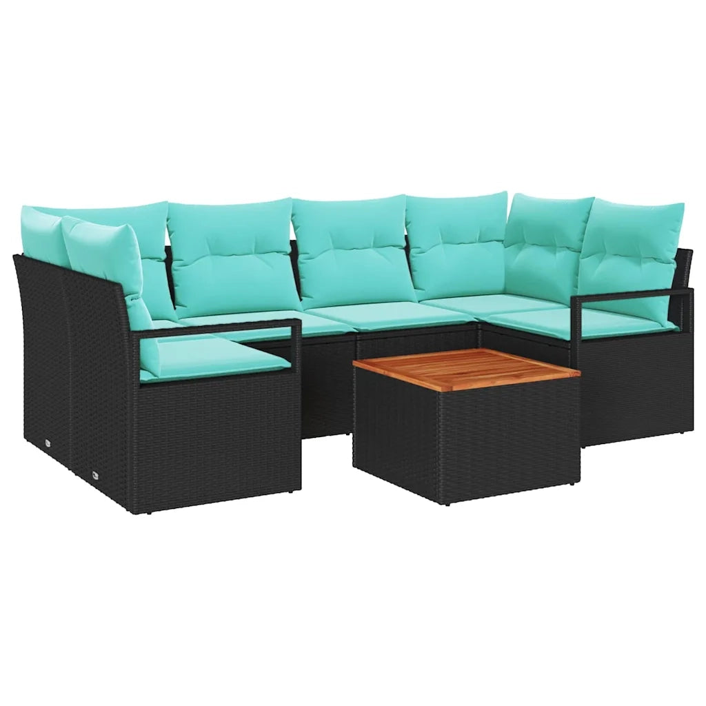 Set Divano da Giardino con cuscino 7 pcs Nero polyrattan
