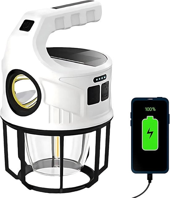 Lanterna da Campeggio LED 500LM – Ricaricabile tramite Pannello Solare & USB – IPX4 Resistente all'Acqua - Materiale per Emergenze per Campeggio, Escursioni & Necessità di Casa