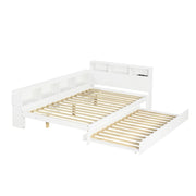 Letto Estraibile 120x200 cm e 90x190 cm - Scaffale Laterale e Ricarica - in Legno - Bianco