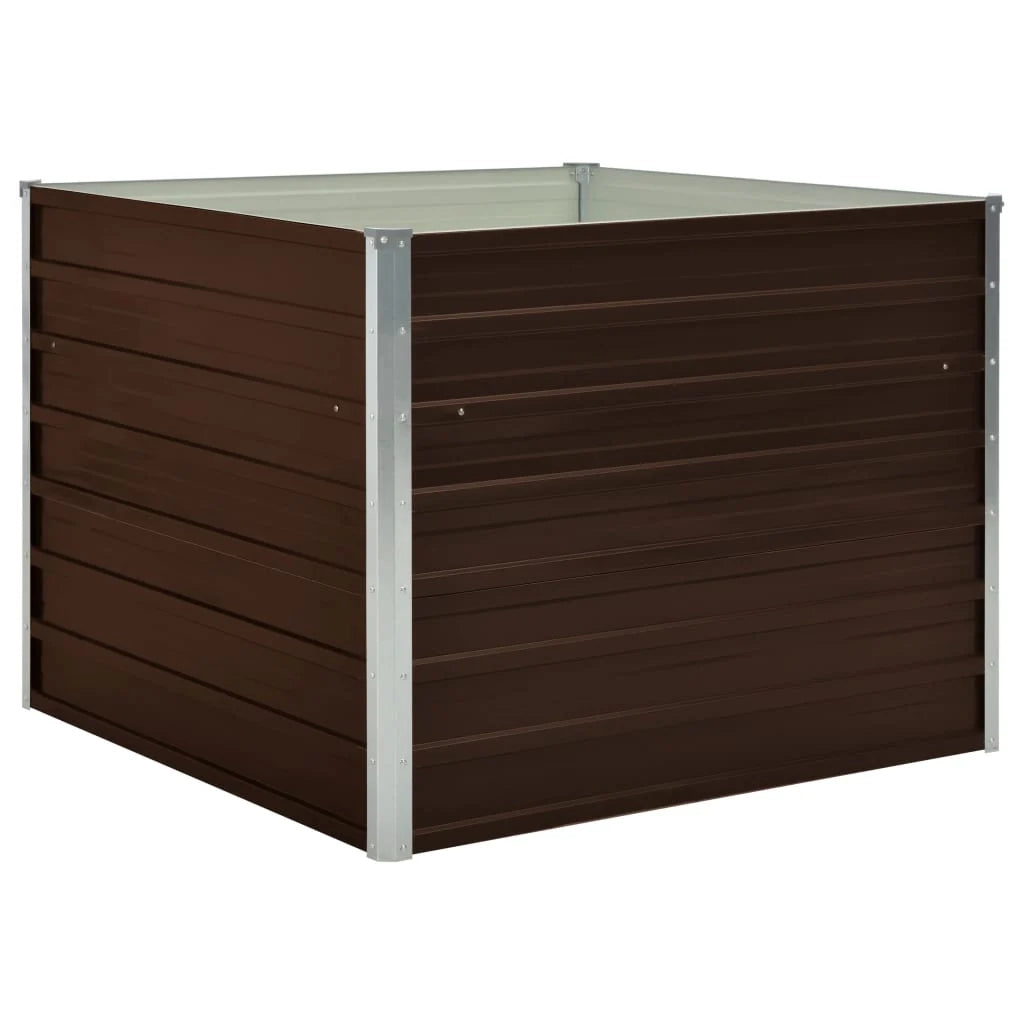 Fioriera rialzata marrone 100 x 100 x 77 cm per piante e fiori da giardino acciaio zincato 02_0000857