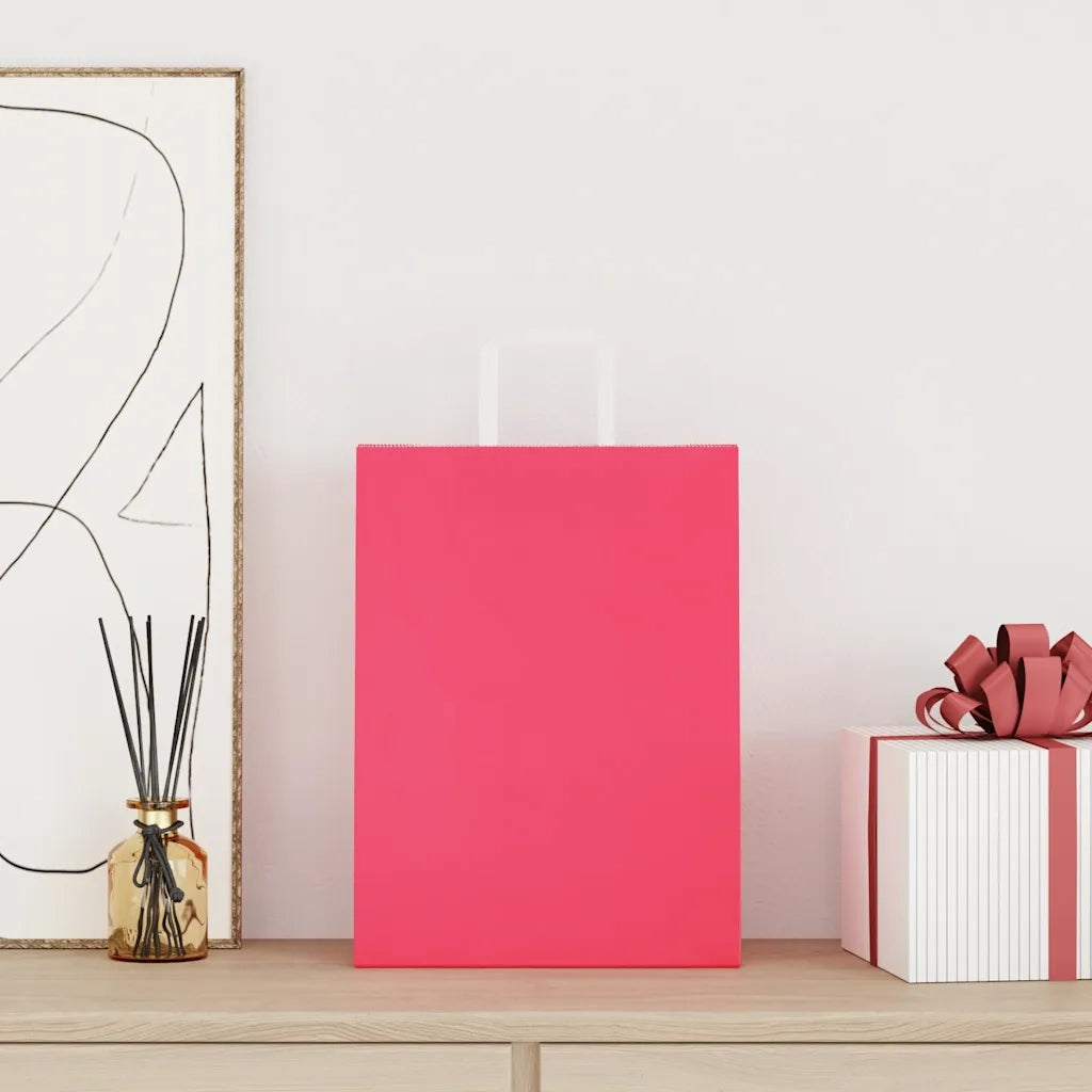 vidaXL Sacchetti di Carta 50 pz con Manici Rosa 26x12x35 cm