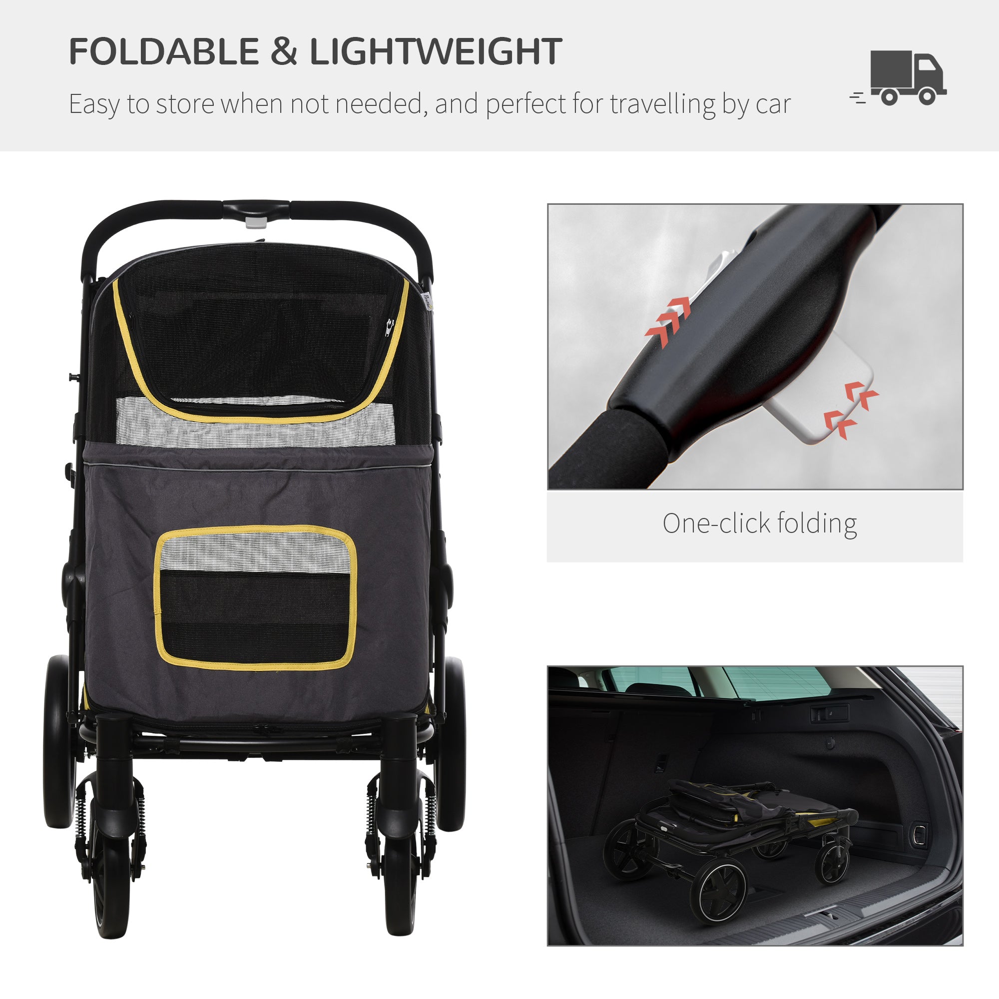 Passeggino per Cani Pieghevole 112x65x100 cm in Tessuto Oxford Grigio