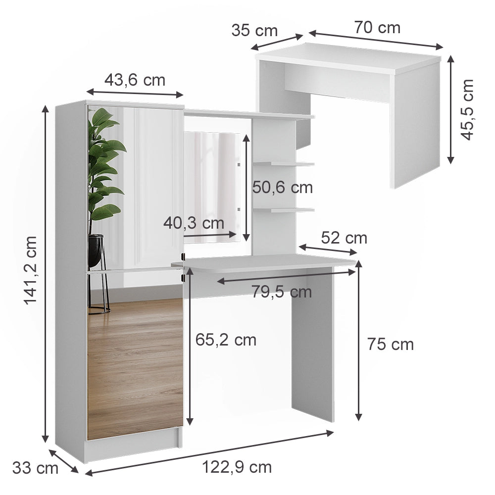 Vicco Tavolo da toilette Bianco 123 x 141.2 cm con panca