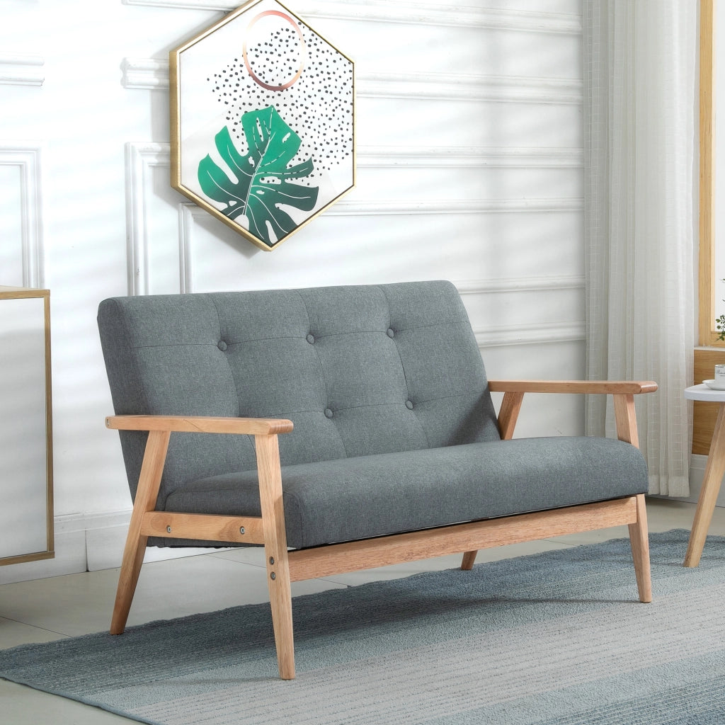 Divano a 2 posti compatto con imbottitura e rivestimento in lino grigio scuro per soggiorno 115 × 66,5 × 73 cm