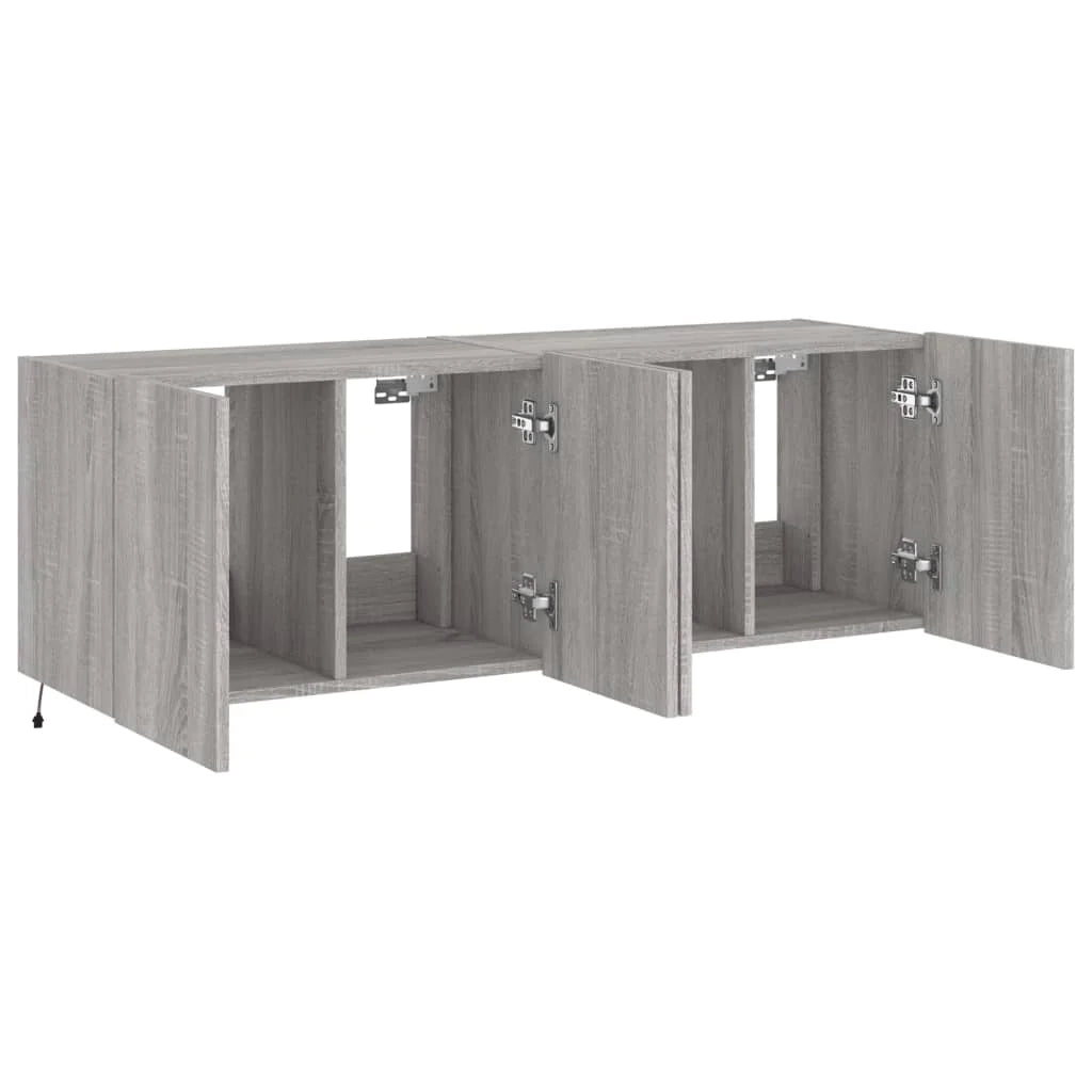 Mobile TV multimediale da parete mensola TV credenza mobile TV sala da pranzo soggiorno camera da letto e luci LED 2 pezzi Sonoma 60 x 35 x 41 cm grigio 02_0029154