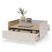 Karisasa, Tavolino da Salotto un Cassetto, 96x40x43h cm Beige