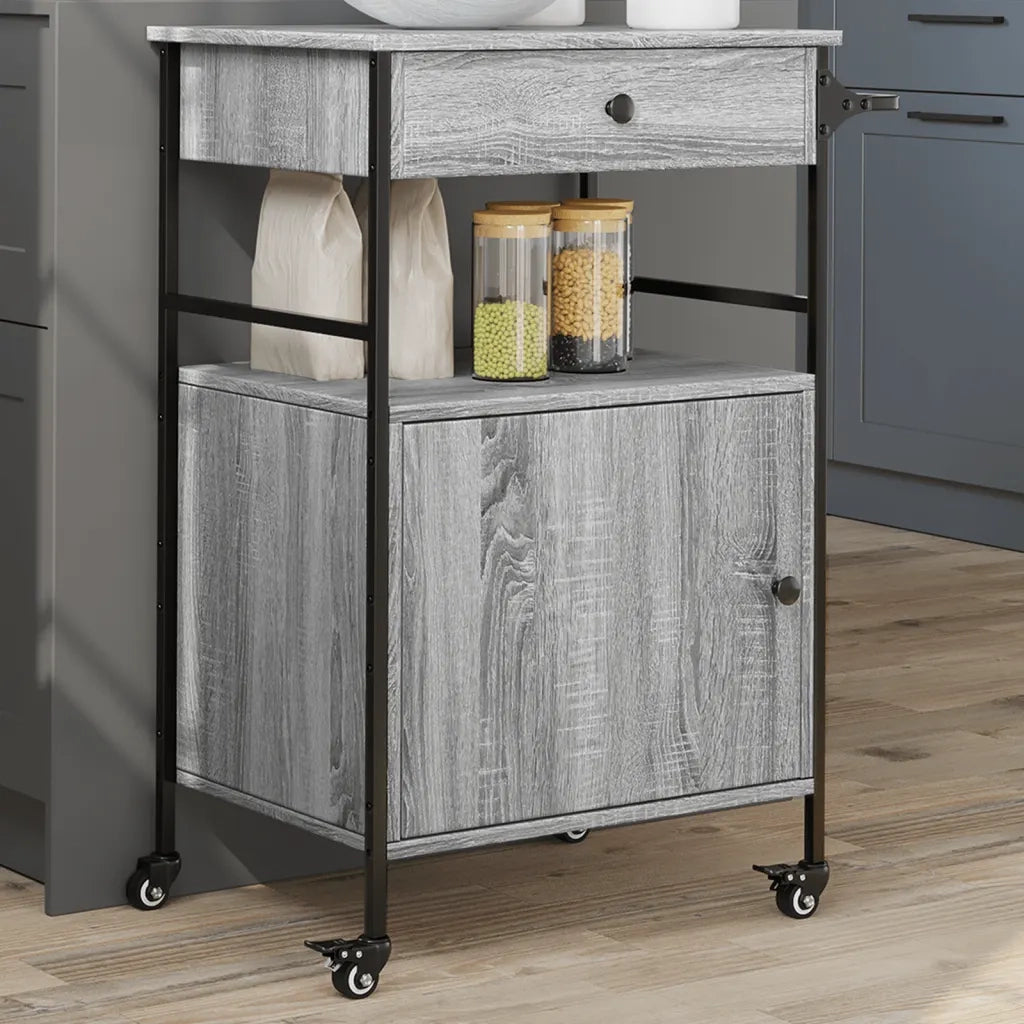 Carrello da Cucina Grigio Sonoma 56x43x89,5cm Legno Multistrato CFW3382239