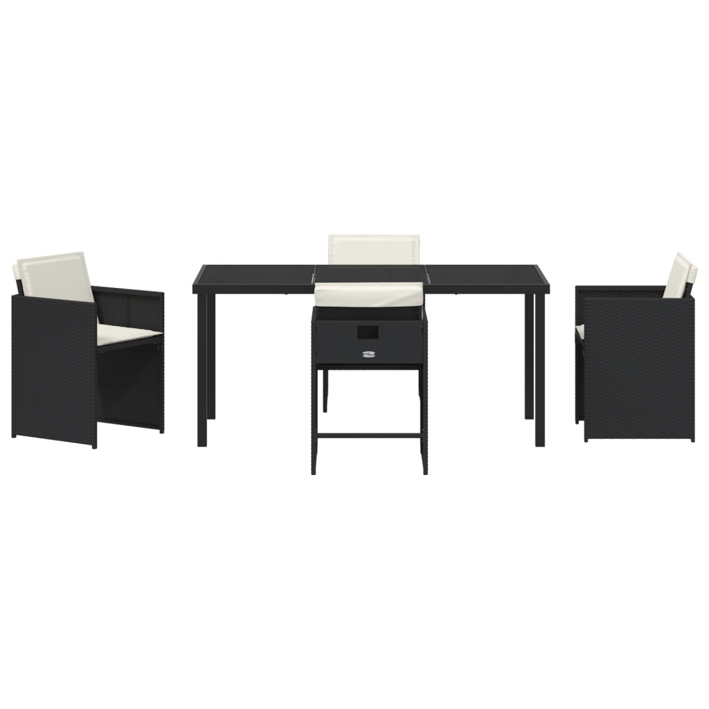 Set da pranzo da giardino di 5 pezzi con cuscini Nero Polyrattan