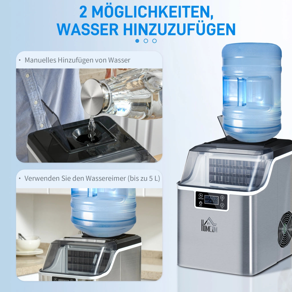 Macchina per cubetti di ghiaccio ¨C zephmum ¨C 2,3L serbatoio 3,2L 20kg/24h argento
