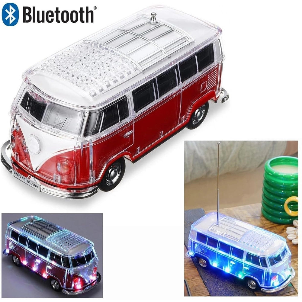 Trade Shop - Cassa Altoparlante Bluetooth Forma Furgoncino Retrò Portatile Con Luci Led Radio Fm Usb -