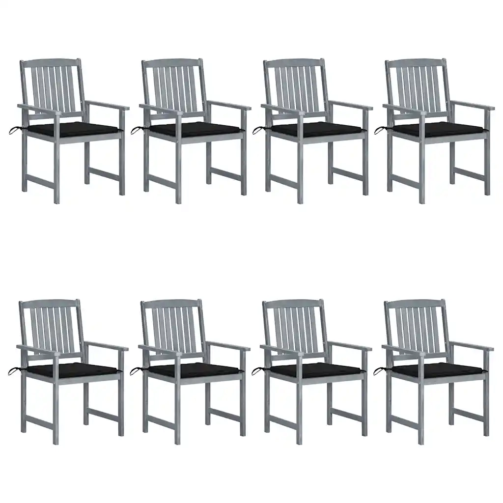 Sedie da Giardino con Cuscini 8 pz in Massello di Acacia Grigie cod mxl 8530