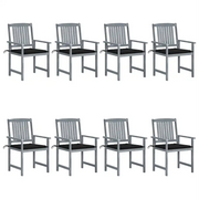 Sedie da Giardino con Cuscini 8 pz in Massello di Acacia Grigie cod mxl 8530