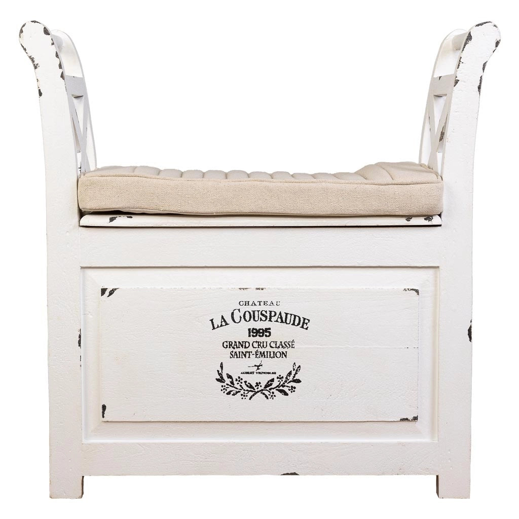 Sgabello in legno e metallo con cuscino bianco 72x33x73h