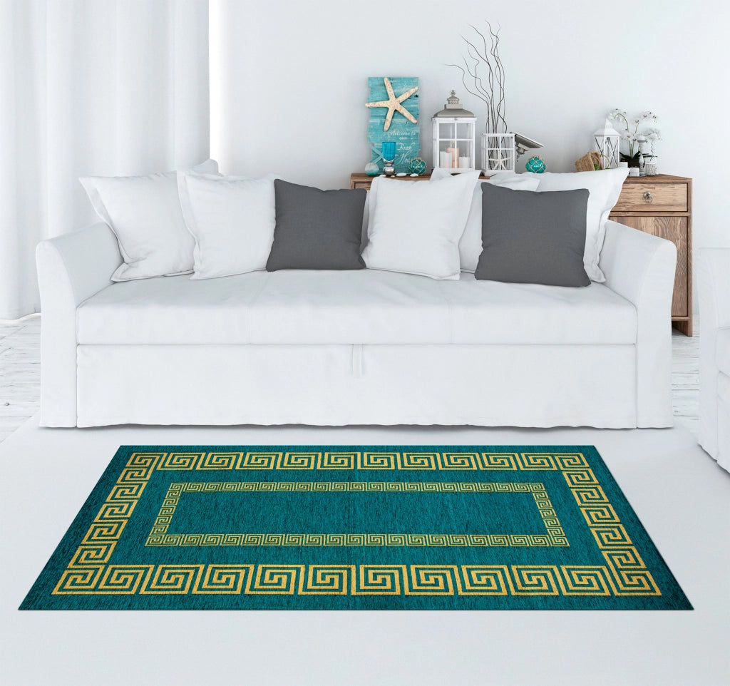 Tappeto Arredo Moderno Morbido in Ciniglia Ingresso Antiscivolo Prodotto Italiano  Soggiorno Camera Salotto Disegni Piazzati Cotone Varie Misure Grande Atena/Petrolio - 65x300 cm