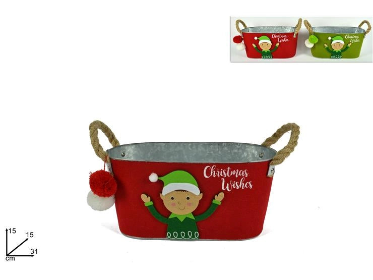 Cesta in Metallo Elfo Natale con Manici 31 x 15 cm