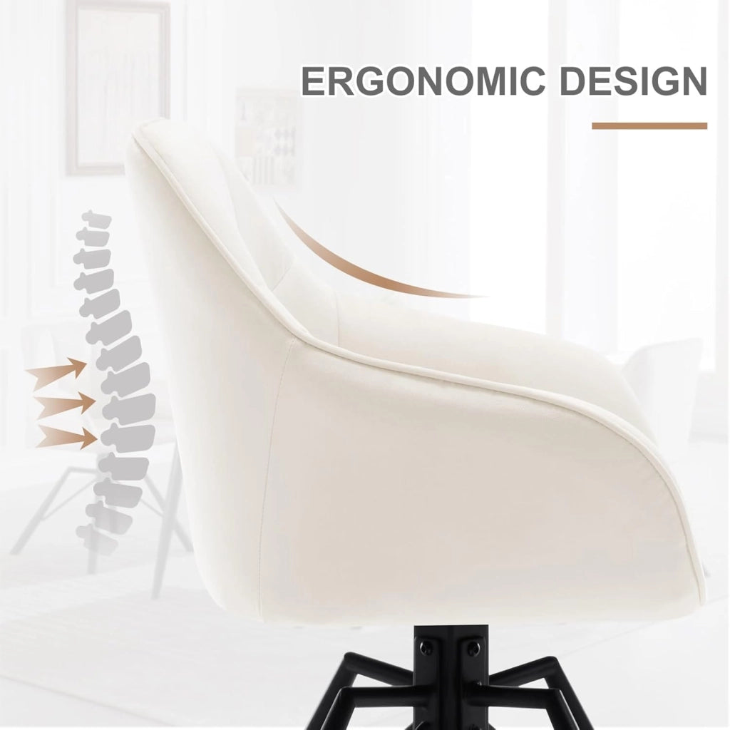 Sedia per Sala da Pranzo Girevole a 360°, Sedia da Cucina Imbottita con Gambe in Metallo, Poltroncina in Velluto per Camera da Letto, Soggiorno, Crema, BH365cm-1
