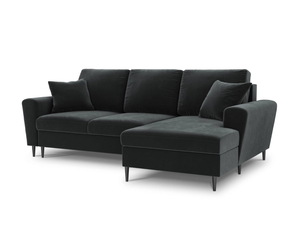 Cosmopolitan Design - Divano convertibile angolare destro con contenitore "Kyoto" 4 posti in velluto grigio scuro 