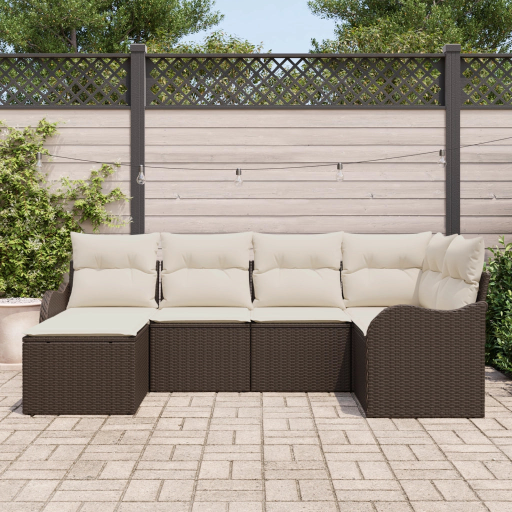 Set Divano da Giardino  6 Pezzi con Cuscini Marrone Vimini