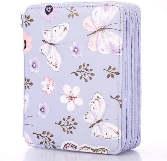 Etui per matite 120 con organizzatore per matite e pastelli con grande capacità e supporto per scuola, ufficio, viaggio, regalo per familiari e amici (disegno farfalla, viola)
