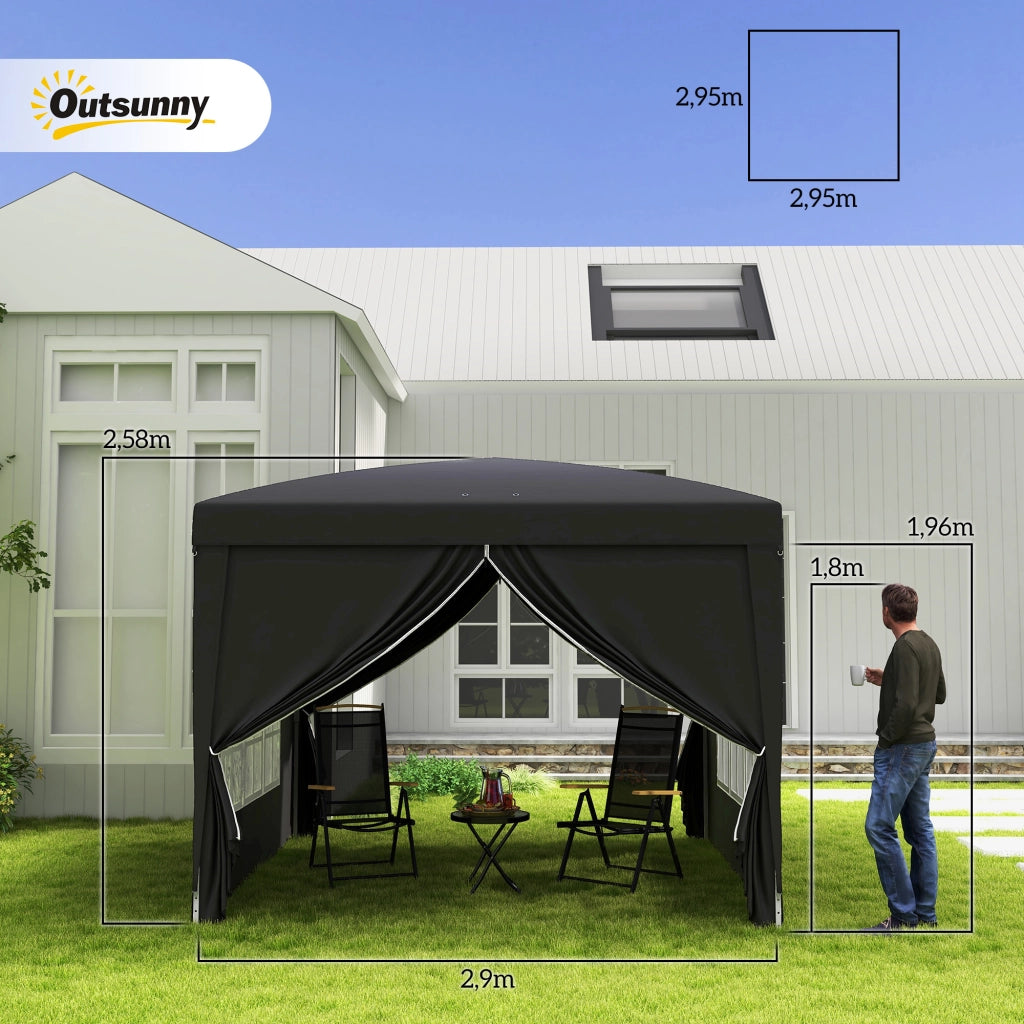 Tenda da giardino pieghevole 3x3 m ¨C zephmum ¨C nero con 4 pareti e sacco di trasporto