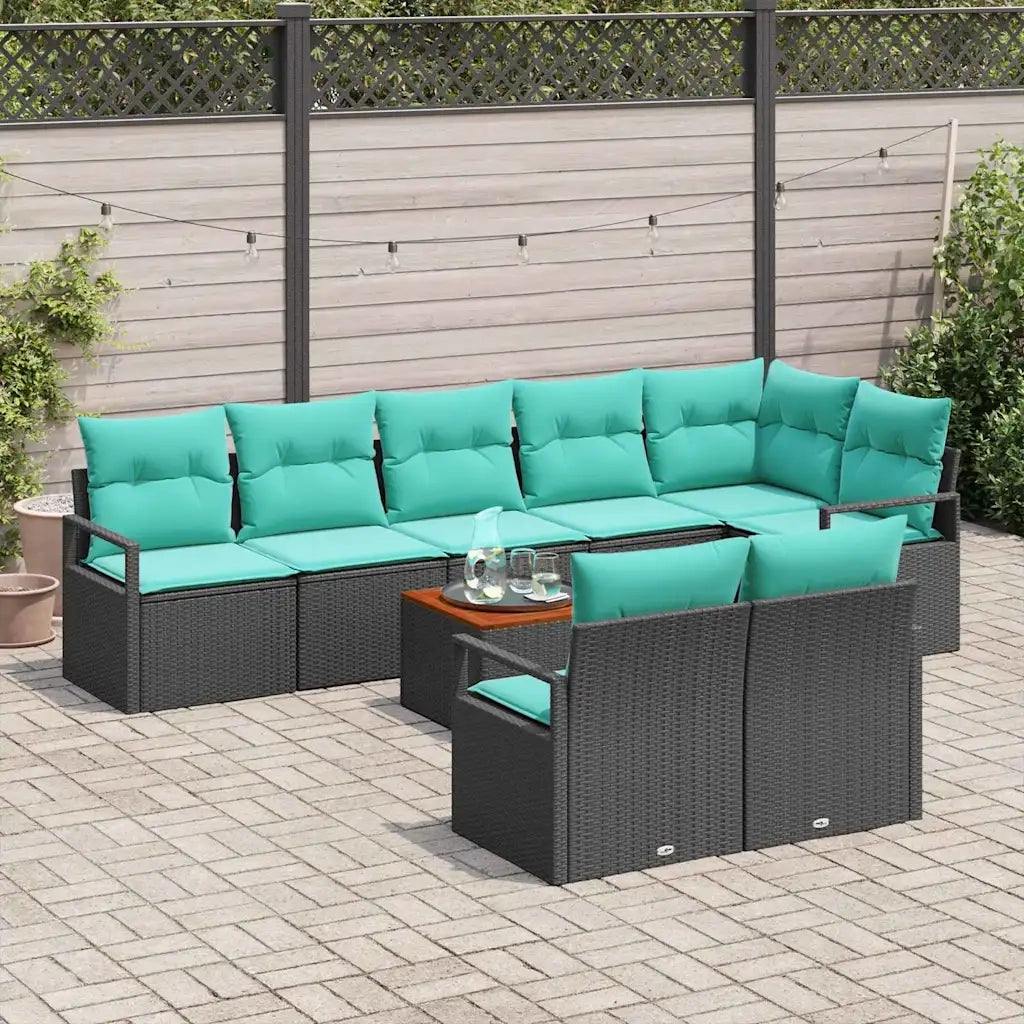 Set Divano da Giardino con cuscino 9 pcs Nero polyrattan