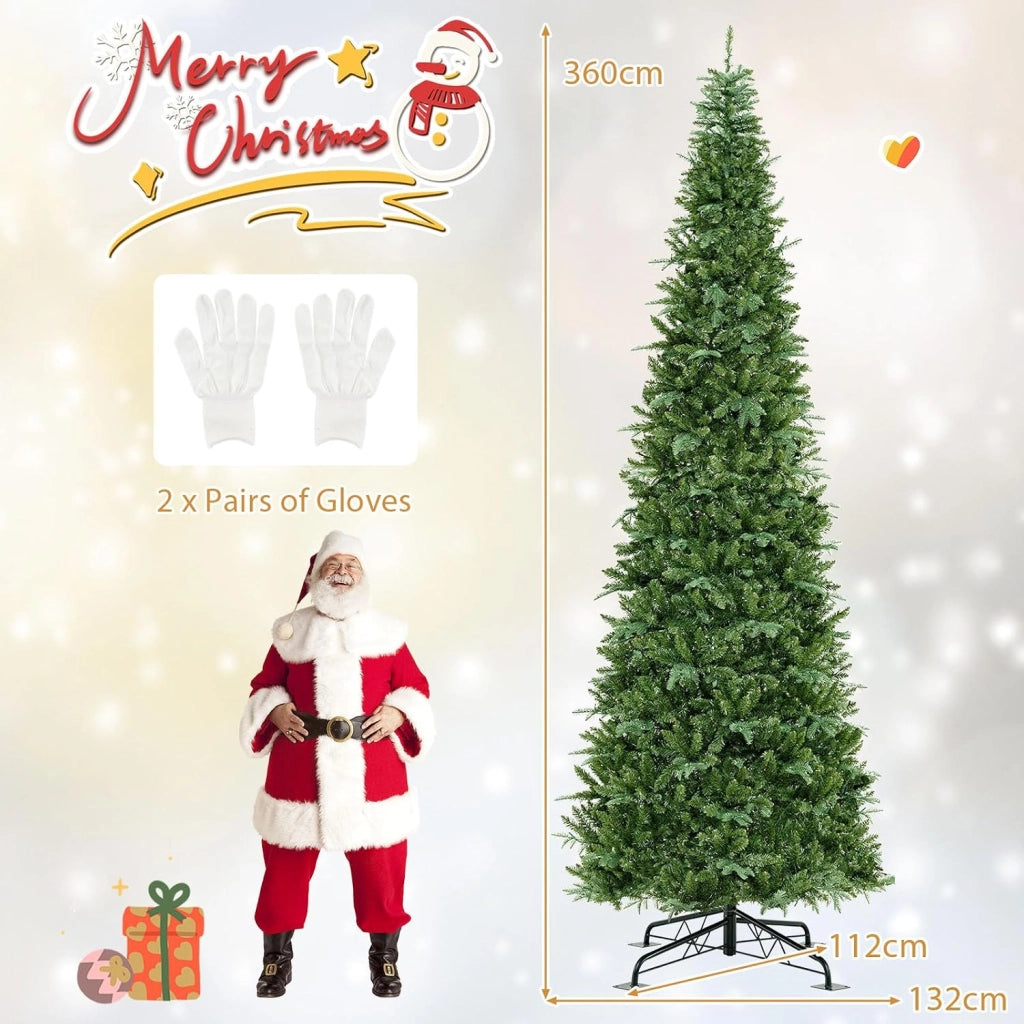 Albero di Natale Artificiale 360 cm, Albero di Natale Pieghevole Pre-illuminato, con Connettore di Alimentazione Rapido, Christmas Tree con 2517 Punte di Rami, 800 Luci LED