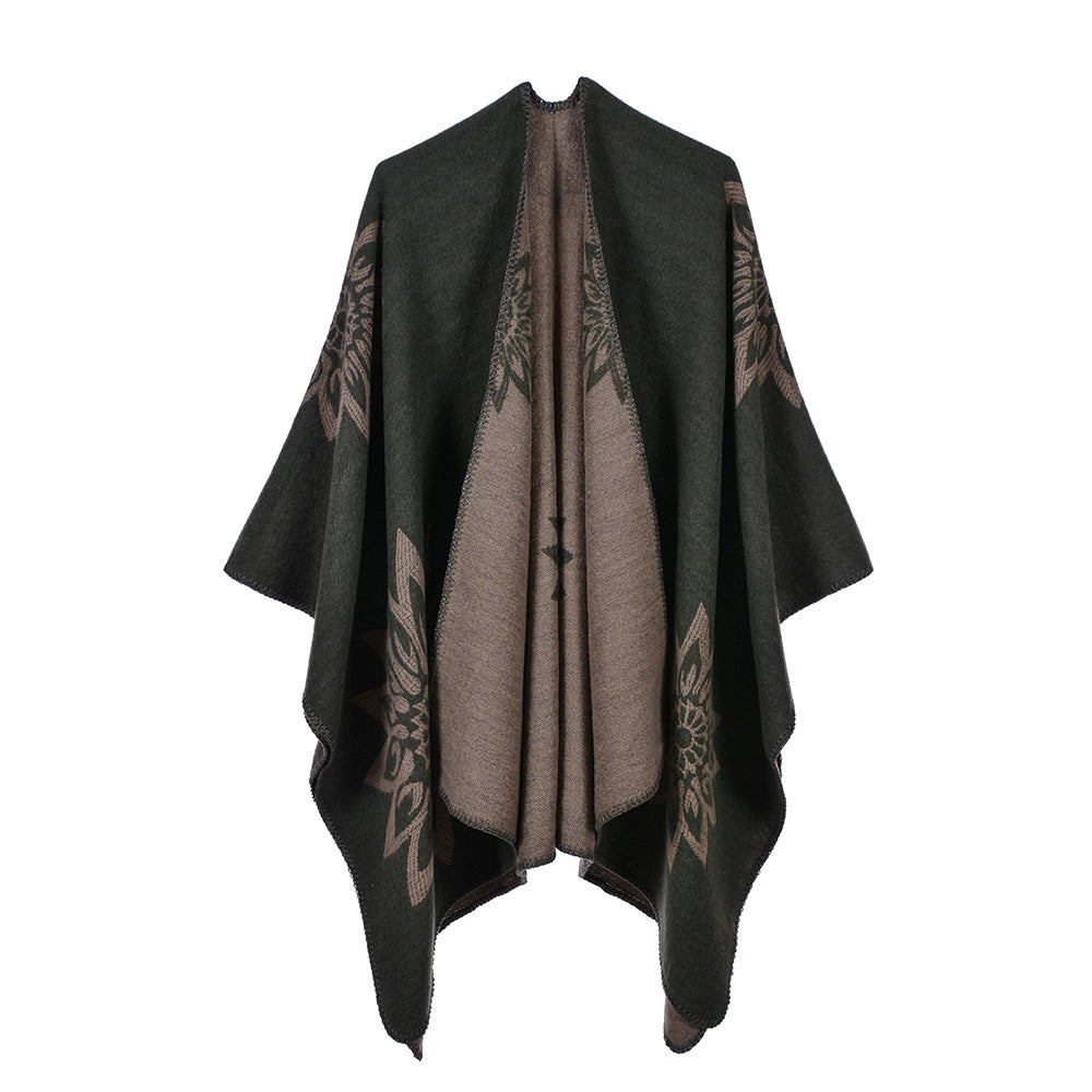 Sciarpa/stola da donna autunno/inverno, versatile, due in uno: calda mantella in cashmere double-face per viaggi e campeggio.