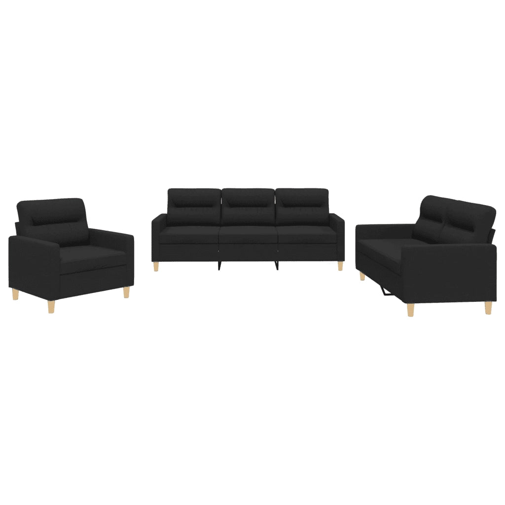 Set di Divani 3 pz con Cuscini Nero in Tessutocod mxl 131163