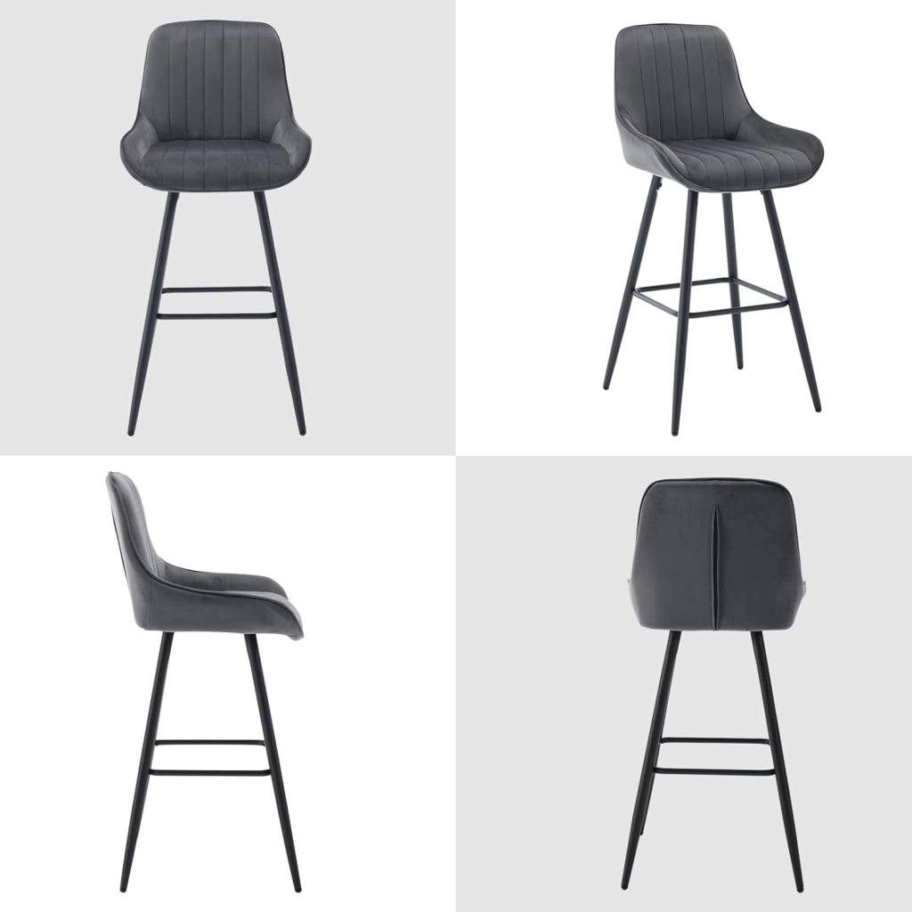 6 Sgabelli Alti da Bar con Schienale, Sedie Moderne con Poggiapiedi Quadrato, Sedie in Velluto Ergonomiche per Bistrot, Altezza Sedile 71cm, Gmabe in Metallo, Grigio scuro, BH394dgr-6