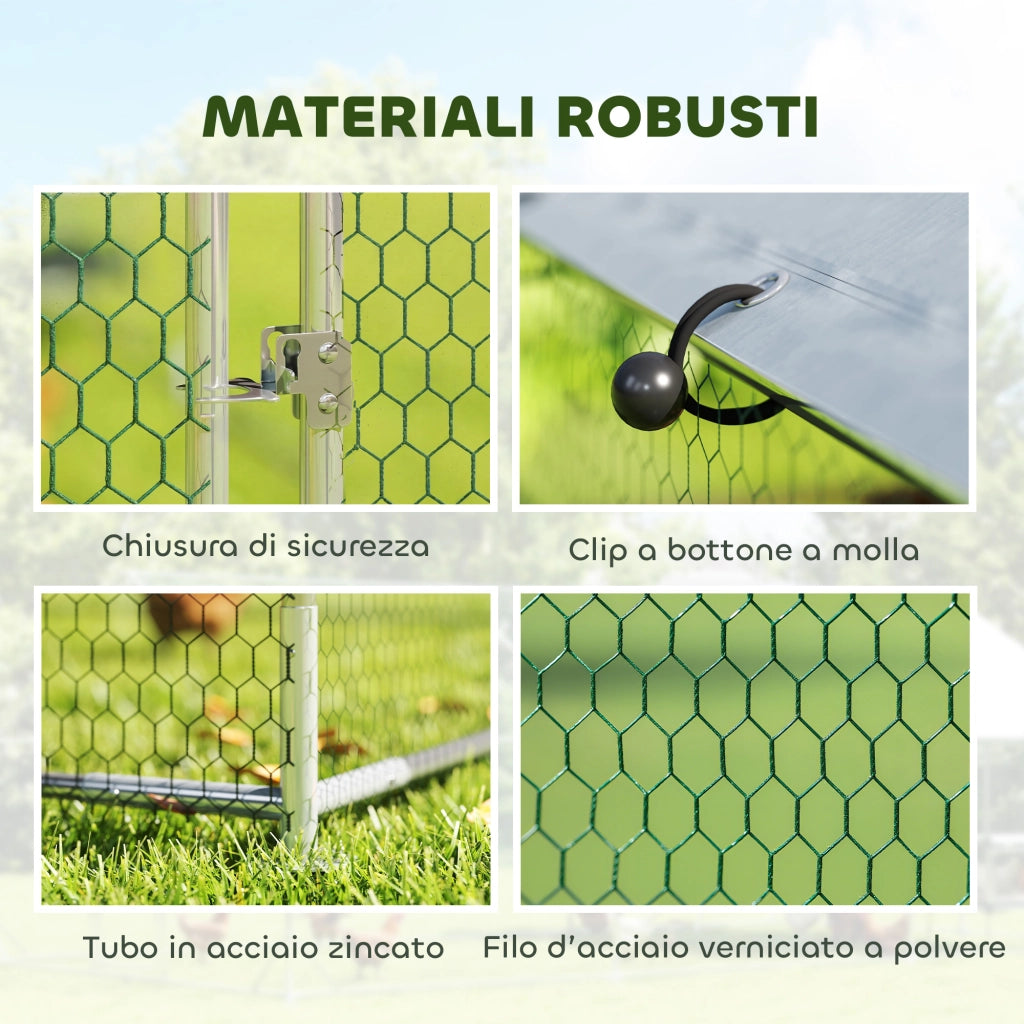 Pollaio per Galline da Esterno ¨C zephmum ¨C Acciaio Zincato Argento 280x170x190 cm