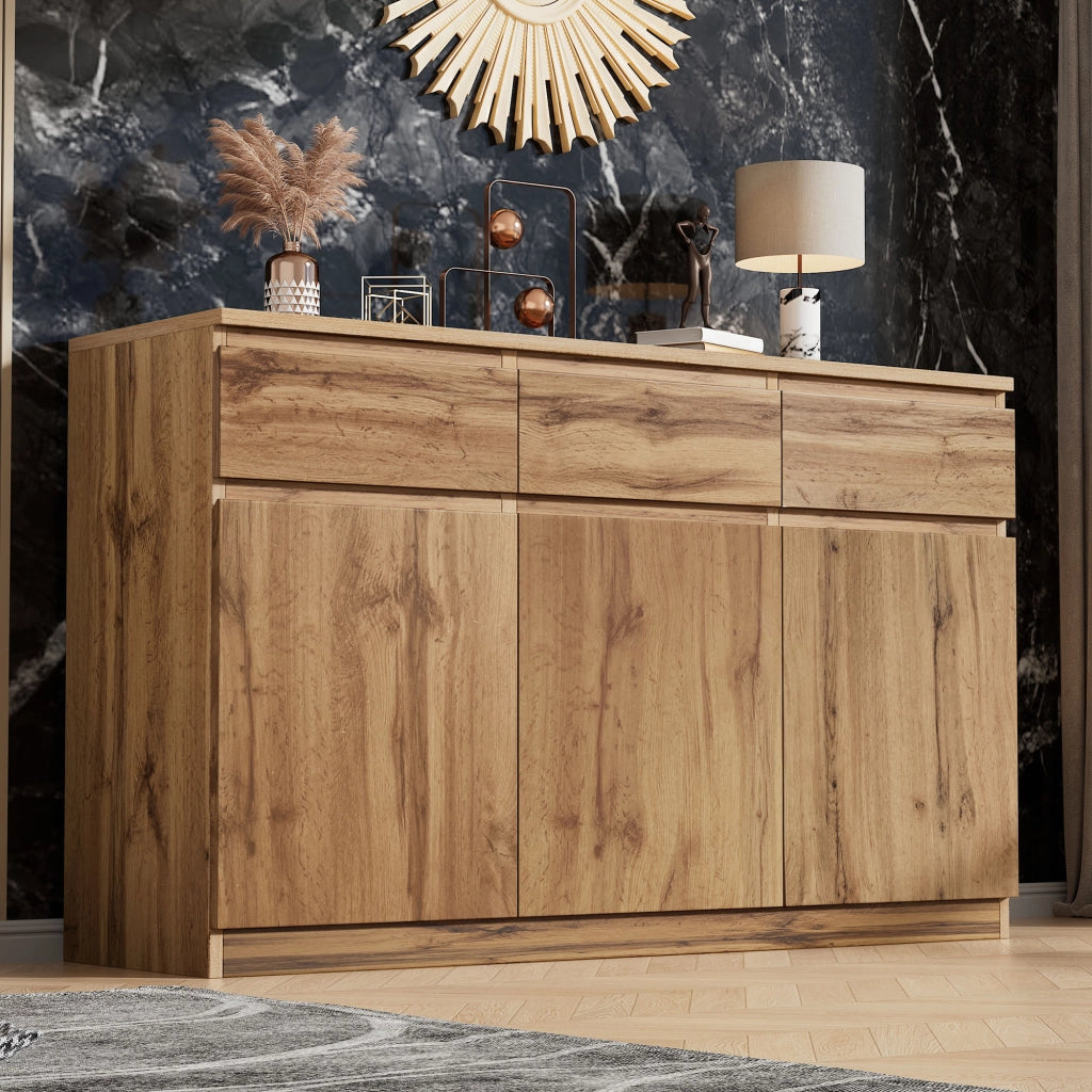 Credenza con 3 ante e 3 cassetti - per soggiorno - in truciolare - legno - 135×40×81 cm