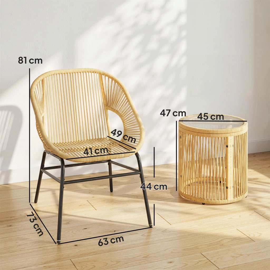 Set da Bistr¨° 3 Pezzi in Rattan e Acciaio ¨C zephmum ¨C Beige, Vetro Temperato