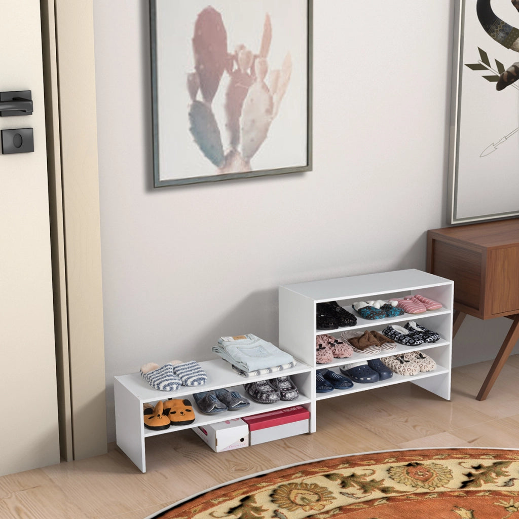 Scaffale per scarpe impilabile a 3 pezzi-Organizer orizzontale a 2 livelli per ingresso corridoio Bianco