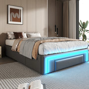 Letto 90x200 cm grigio in PU con cassetti, rete in metallo e LED RGB
