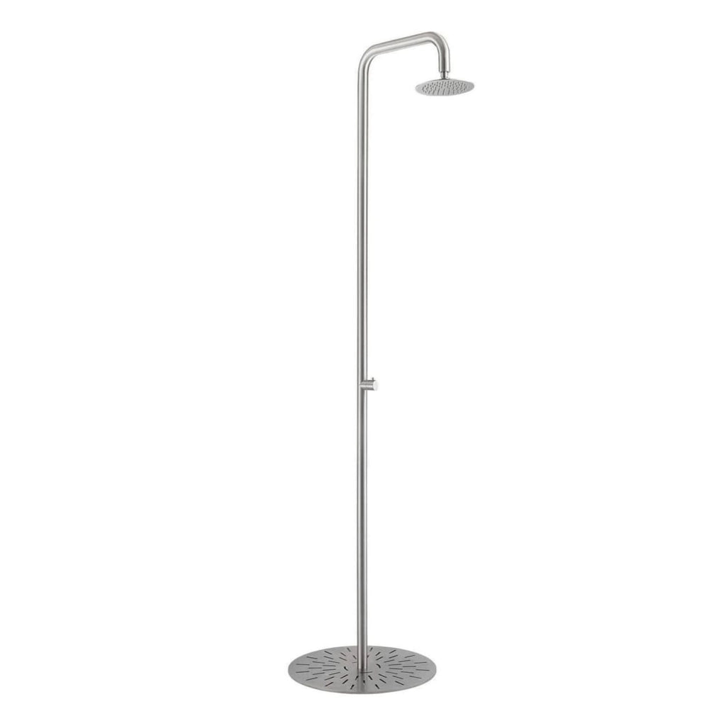 MPC Doccia da Piscina per Esterno inox in Acciaio Inox 316L con Soffione 20 cm Anticalcare Ingresso Laterale 1-2 Base Antiribaltamento MX1018-INOX