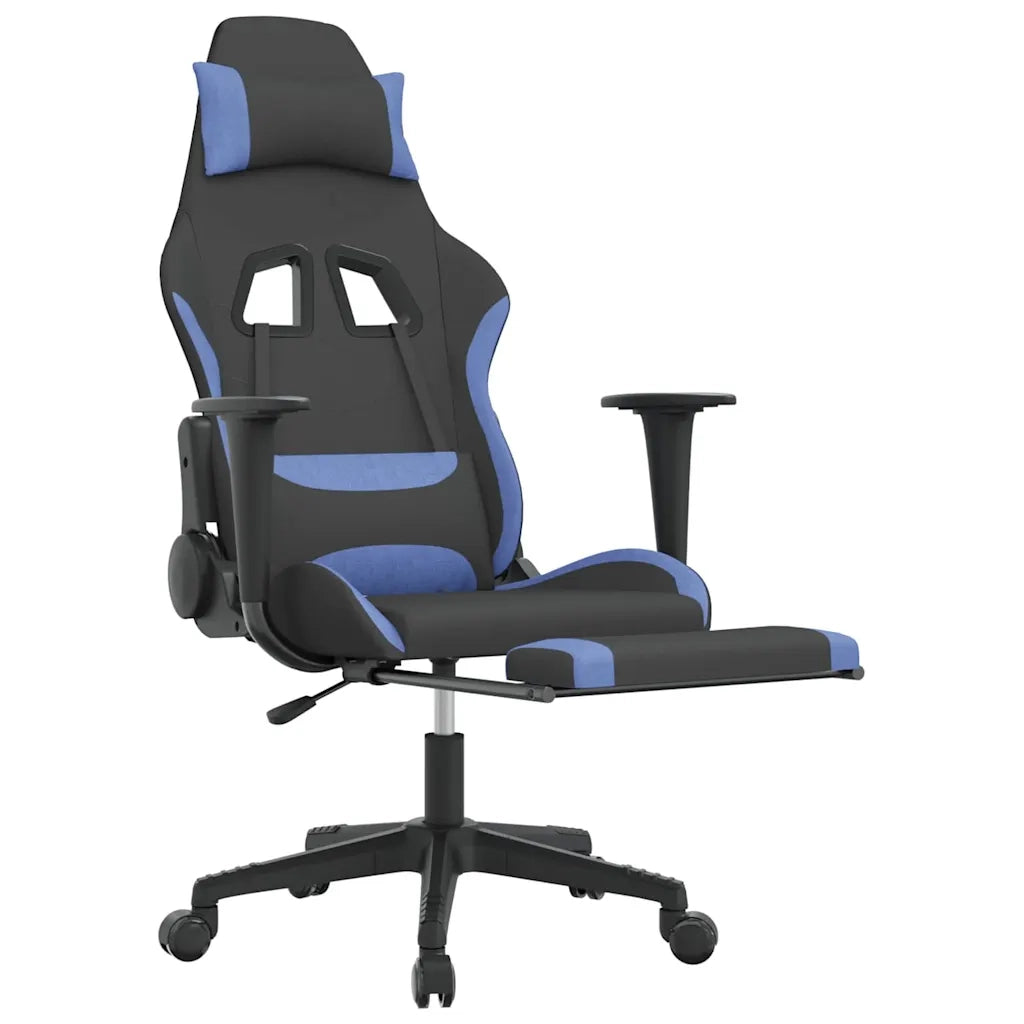 Sedia da Gaming | Sedia da e-sports Massaggio e Poggiapiedi in Tessuto Nero e Blu