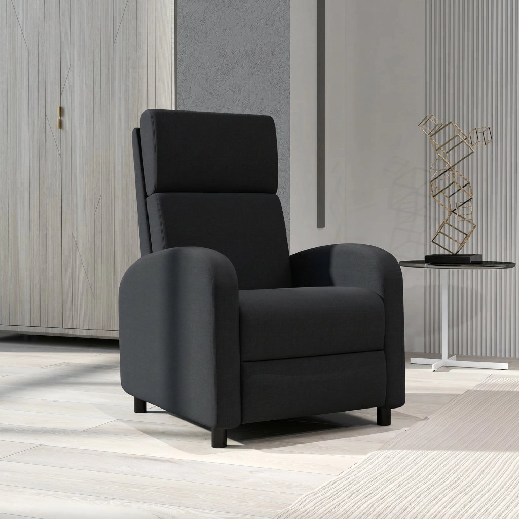 Poltrona Relax Reclinabile Manuale 160° con Poggiapiedi in Tessuto Effetto Lino Nero