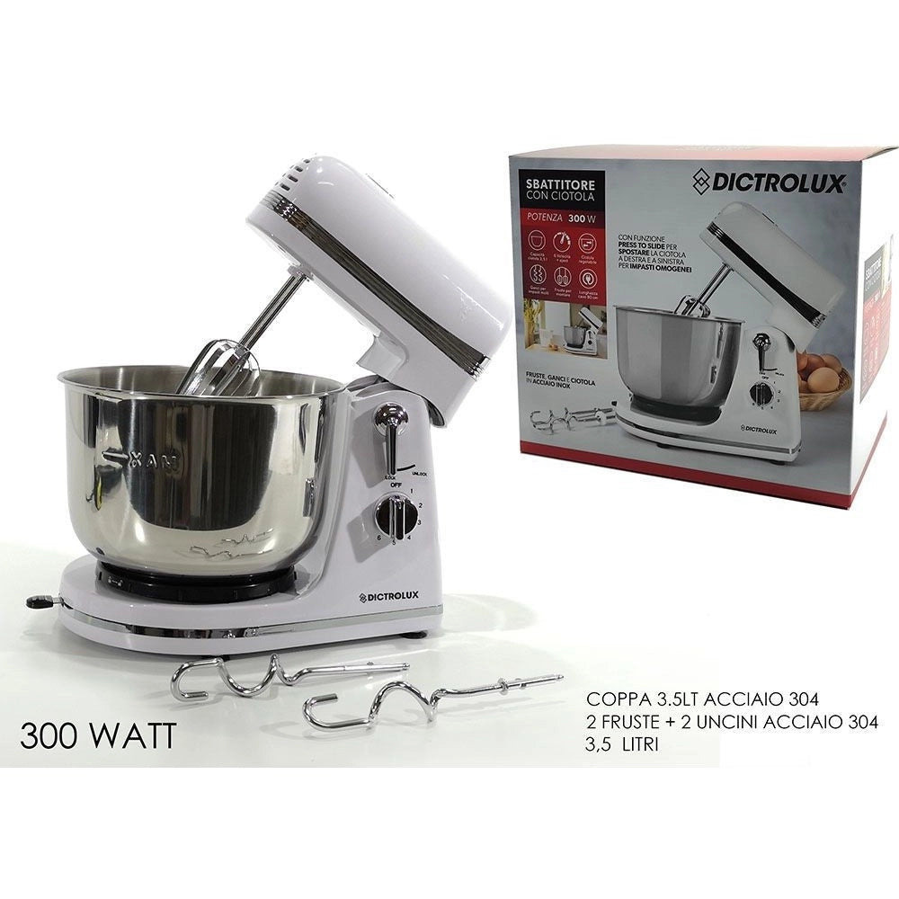Trade Shop - Sbattitore Con Coppa 300w 3.5litri 6 Velocità Fruste Acciaio Robot Cucina 602074 -