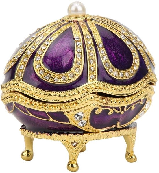 Scatola di conservazione unica con decorazione a forma di uovo Fabergé - Decorativa scatola di conservazione - Finitura in smalto - Diamante blu - Ideale per gioielli - Inclusa decorazione per artigianato